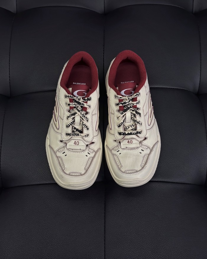 NIGO Balenciaga Hamptons Worn-Out Men's and Women's Solid Color Cowhide Leather and Polyester Low-Top Lace-Up Sneakers Shoes #nigo77981