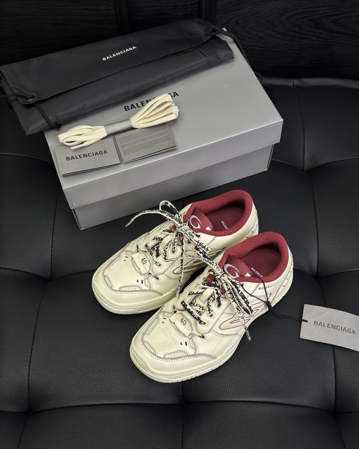 NIGO Balenciaga Hamptons Worn-Out Men's and Women's Solid Color Cowhide Leather and Polyester Low-Top Lace-Up Sneakers Shoes #nigo77981