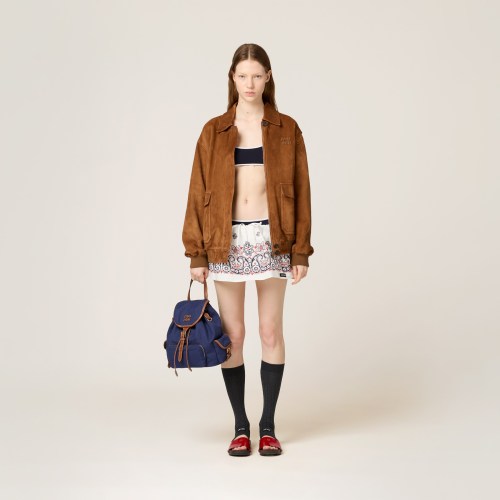 NIGO MiuMiu Women's Autumn And Winter Luxury Suede Leather Pilot Jacket Fashion Trend Solid Color Ban Lapel Jacket #nigo81614