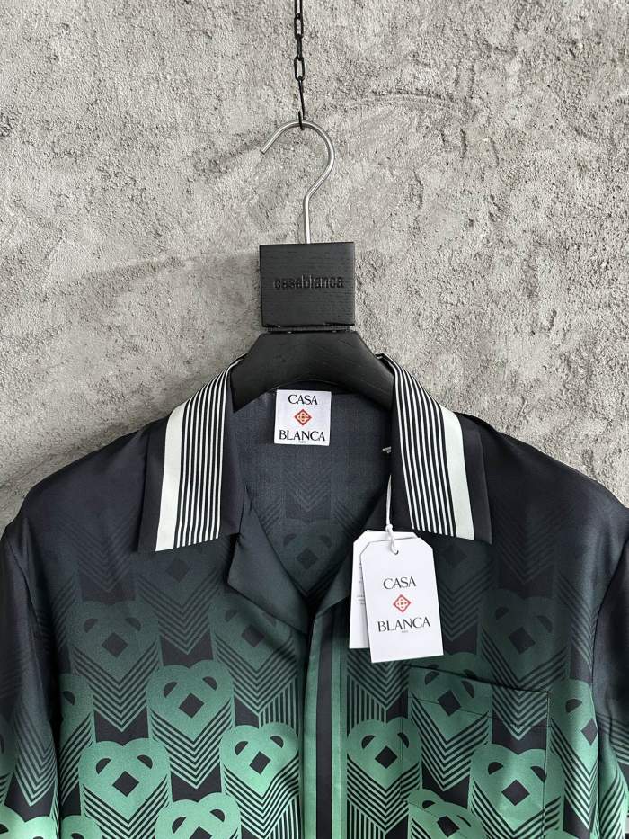 NIGO Casablanca Men's Summer Fashion Casual Heart Pattern Silk Button Down Short Sleeve Shirt with Elastic Drawstring Silk Shorts Suit Set #nigo78592
