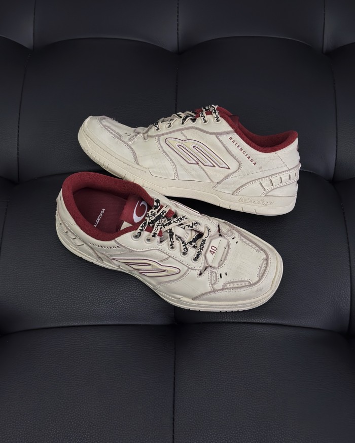 NIGO Balenciaga Hamptons Worn-Out Men's and Women's Solid Color Cowhide Leather and Polyester Low-Top Lace-Up Sneakers Shoes #nigo77981