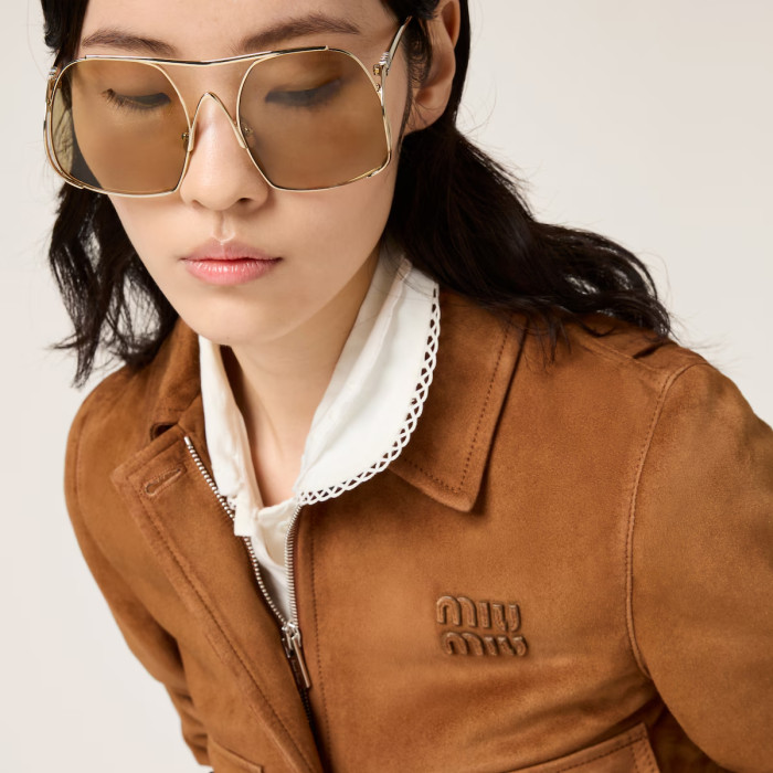 NIGO MiuMiu Women's Autumn And Winter Luxury Suede Leather Short Jacket Fashion Trend Solid Color Short Pilot Jacket #nigo81613