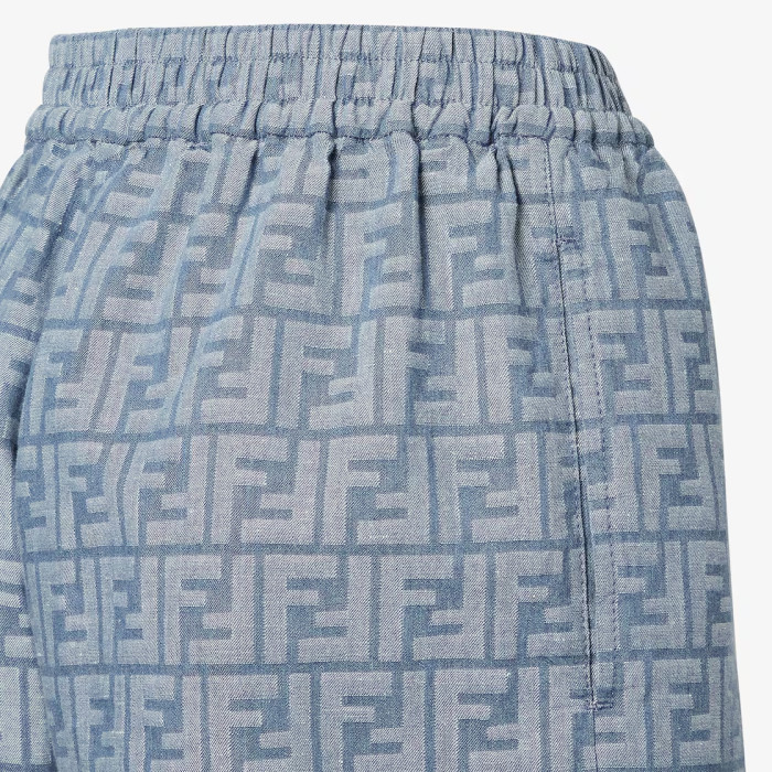 NIGO Fendi Women's Summer Blue FF Jacquard Chambray Short-Sleeve Collared Denim Jacket With Casual Elastic Waist Shorts #nigo81543