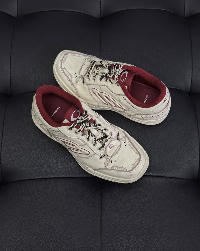 NIGO Balenciaga Hamptons Worn-Out Men's and Women's Solid Color Cowhide Leather and Polyester Low-Top Lace-Up Sneakers Shoes #nigo77981