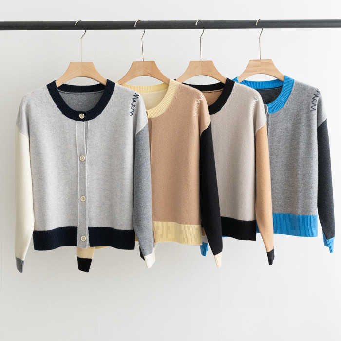 NIGO MARNI Women's Spring/Fall Fashion Casual Crew Neck Ribbed Trim Single-Button Long-Sleeve Knit Cardigan #nigo78638