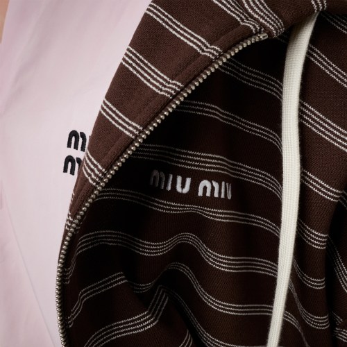 NIGO MiuMiu Women's Spring/Fall Contrast-Striped Cotton-Fleece Zipper Long-Sleeve Slim-Fit Hooded Jacket #nigo81547