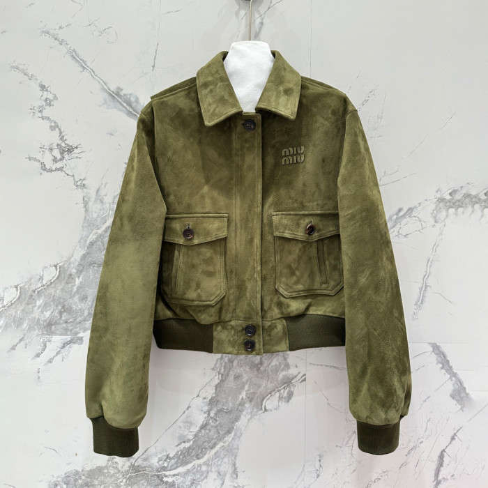 NIGO MiuMiu Women's Autumn And Winter Luxury Suede Leather Short Jacket Fashion Trend Solid Color Short Pilot Jacket #nigo81613