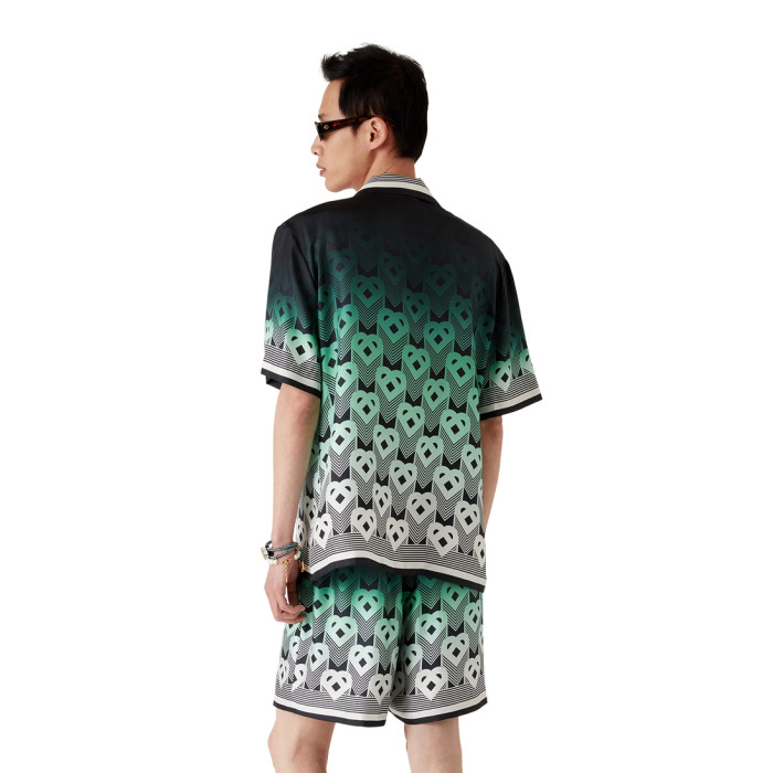 NIGO Casablanca Men's Summer Fashion Casual Heart Pattern Silk Button Down Short Sleeve Shirt with Elastic Drawstring Silk Shorts Suit Set #nigo78592