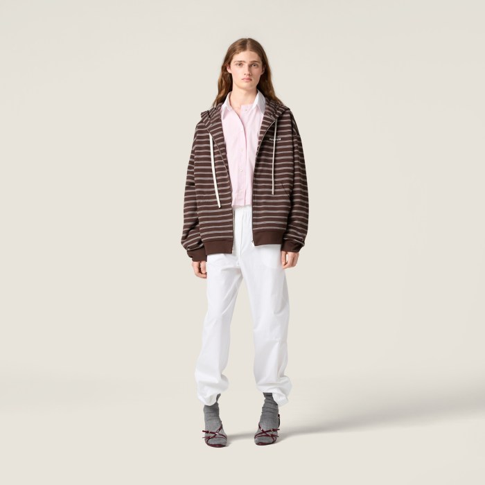 NIGO MiuMiu Women's Spring/Fall Contrast-Striped Cotton-Fleece Zipper Long-Sleeve Slim-Fit Hooded Jacket #nigo81547