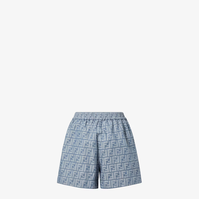 NIGO Fendi Women's Summer Blue FF Jacquard Chambray Short-Sleeve Collared Denim Jacket With Casual Elastic Waist Shorts #nigo81543