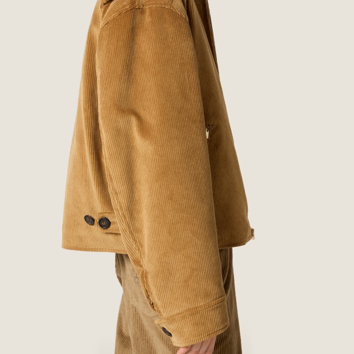 NIGO MiuMiu Women's Contrast-Color Leather Collar Spring/Fall Padded Corduroy Zipper Long-Sleeve Solid-Color Jacket #nigo81548