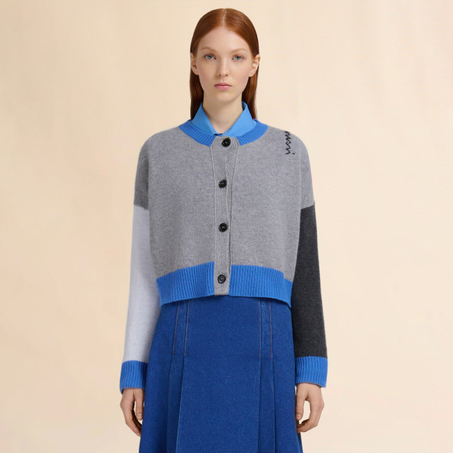 NIGO MARNI Women's Spring/Fall Fashion Casual Crew Neck Ribbed Trim Single-Button Long-Sleeve Knit Cardigan #nigo78638