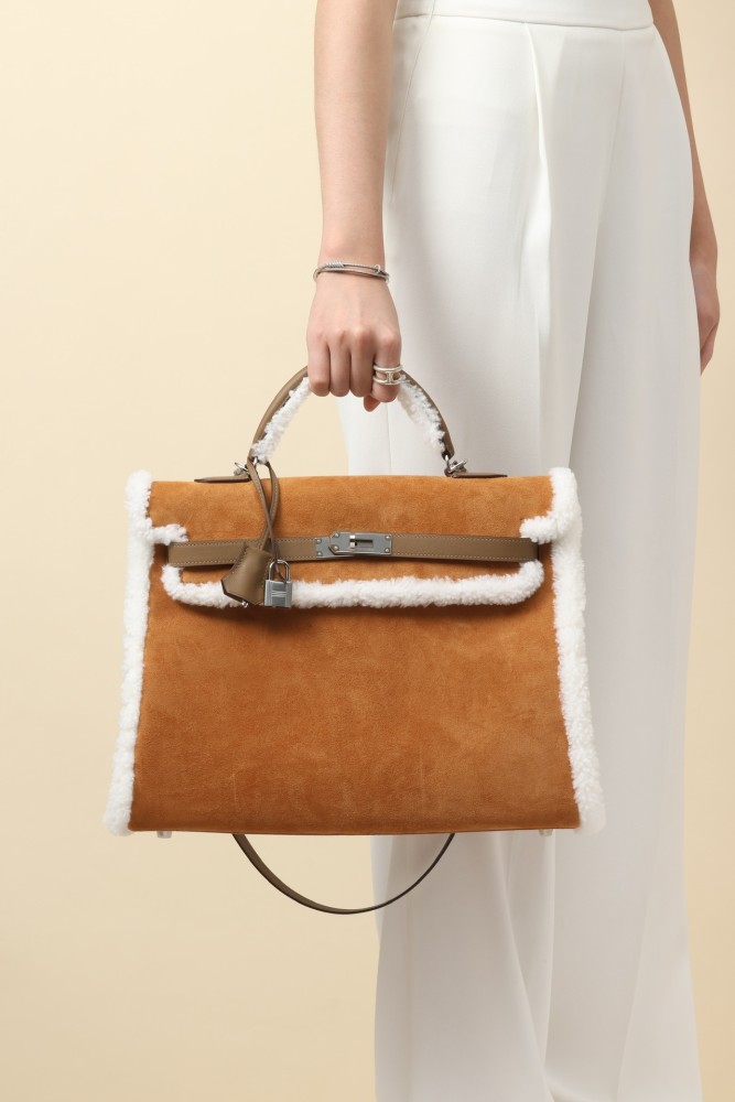 NIGO Hermes Kelly Gold Buckle Cowhide KT35 Brown Suede Lamb's Wool Ck37 Golden Brown/3g Chestnut Handbag Crossbody Backpack Bag Bags #nigo81614