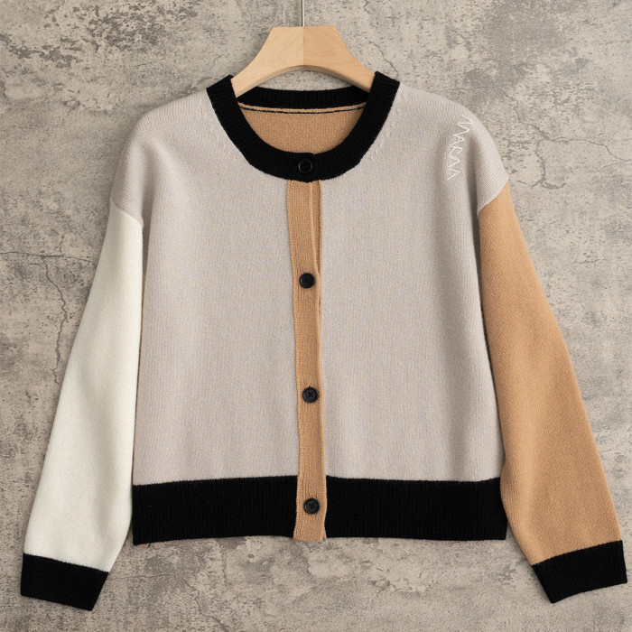 NIGO MARNI Women's Spring/Fall Fashion Casual Crew Neck Ribbed Trim Single-Button Long-Sleeve Knit Cardigan #nigo78638