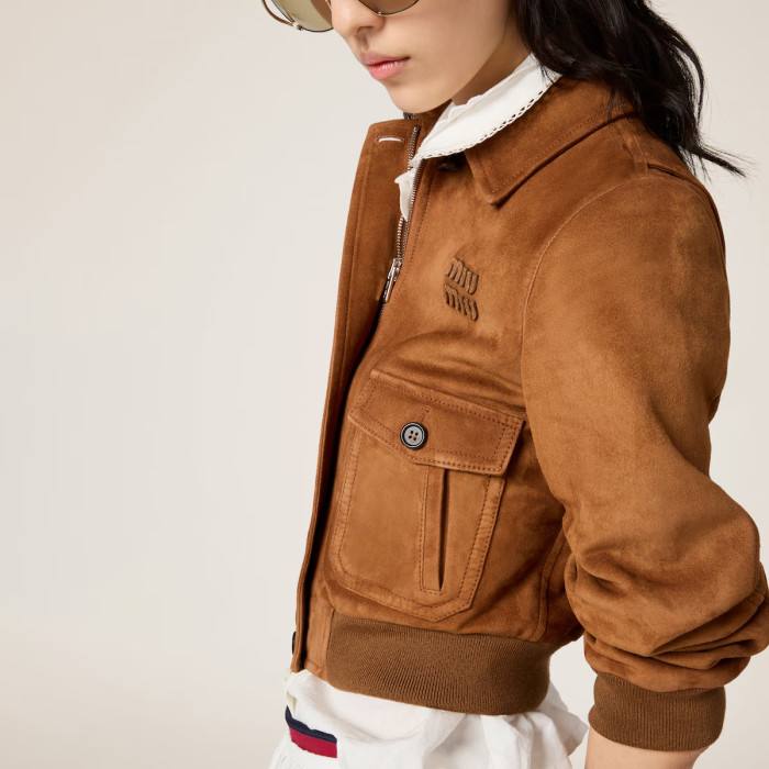 NIGO MiuMiu Women's Autumn And Winter Luxury Suede Leather Short Jacket Fashion Trend Solid Color Short Pilot Jacket #nigo81613