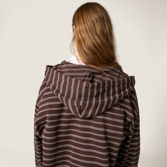 NIGO MiuMiu Women's Spring/Fall Contrast-Striped Cotton-Fleece Zipper Long-Sleeve Slim-Fit Hooded Jacket #nigo81547