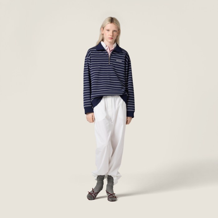 NIGO MiuMiu Women's Summer Logo Embroidered Cotton Loose-Fit Color-Block Striped Zipper Polo Shirt #nigo81544