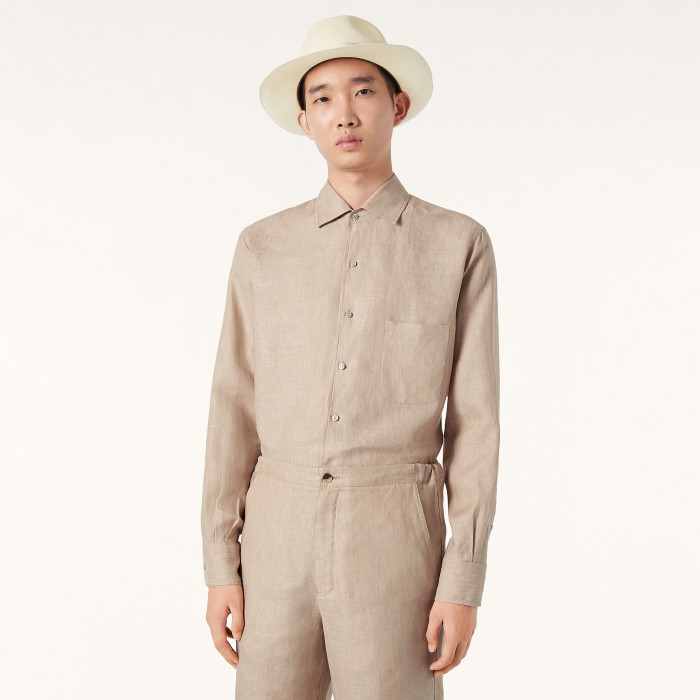 NIGO Loro Piana Men's Spring/Fall Fashion Classic Solid-Color Collared Single-Button Linen Shirt #nigo78636