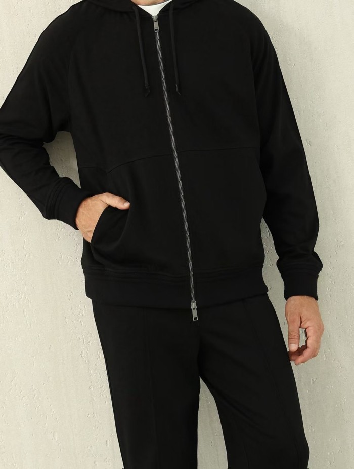 NIGO Ermenegildo Zegna Men's Spring/Fall Zipper Drawstring Hoodie Sweatshirt & Solid-Color Casual Pants Suit Set Ngvp #nigo2352