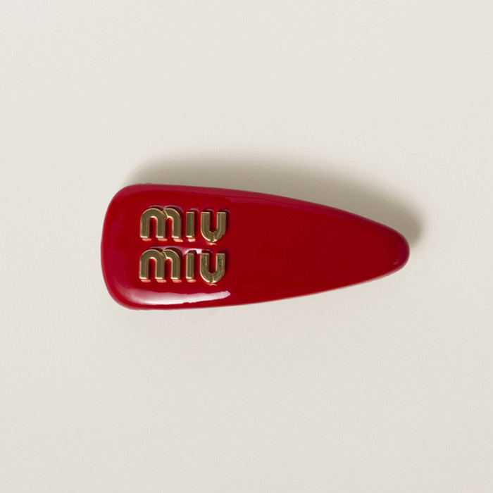 NIGO MiuMiu Women's 3D Logo-Embellished Solid-Color Patent Leather Hair Clip With Velvet Hair Accessory #nigo81551