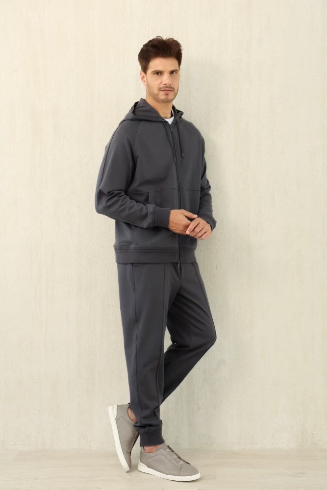 NIGO Ermenegildo Zegna Men's Spring/Fall Zipper Drawstring Hoodie Sweatshirt & Solid-Color Casual Pants Suit Set Ngvp #nigo2352
