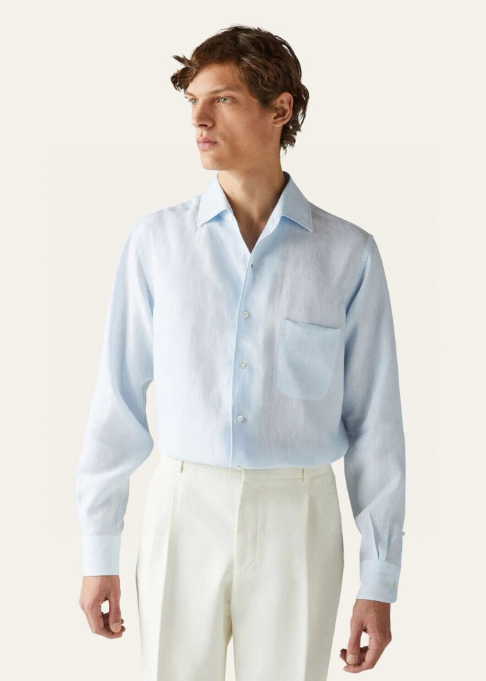 NIGO Loro Piana Men's Spring/Fall Fashion Classic Solid-Color Collared Single-Button Linen Shirt #nigo78636
