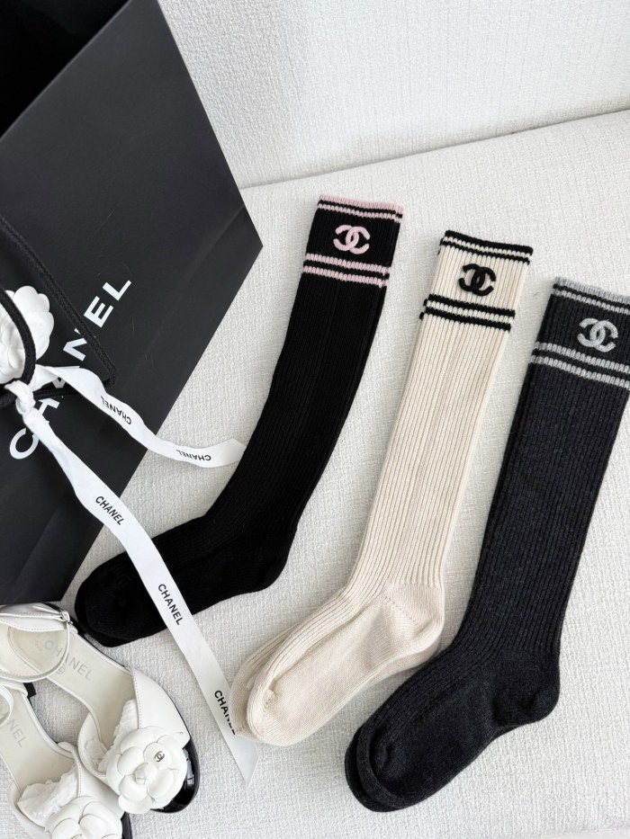 NIGO Chanel Women's Spring/fall Fashion Casual Solid Color Double C Cashmere Knee High Socks  Accessories #nigo78624