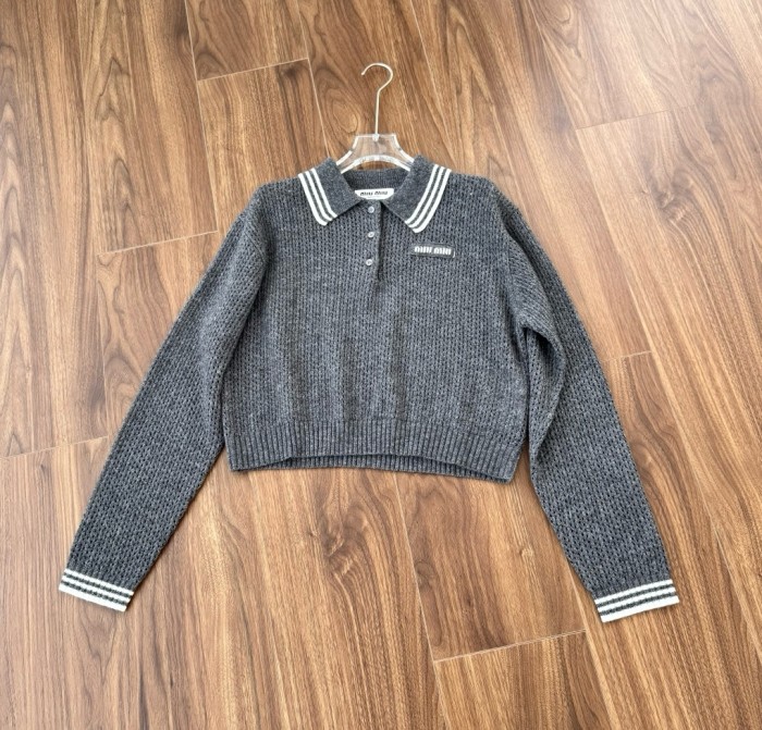 NIGO MiuMiu Women's Spring/Fall Fashion Casual Solid Color Collared Wool Lace Up Knit Polo Shirt with Cashmere Skirt Suit Set #nigo78627