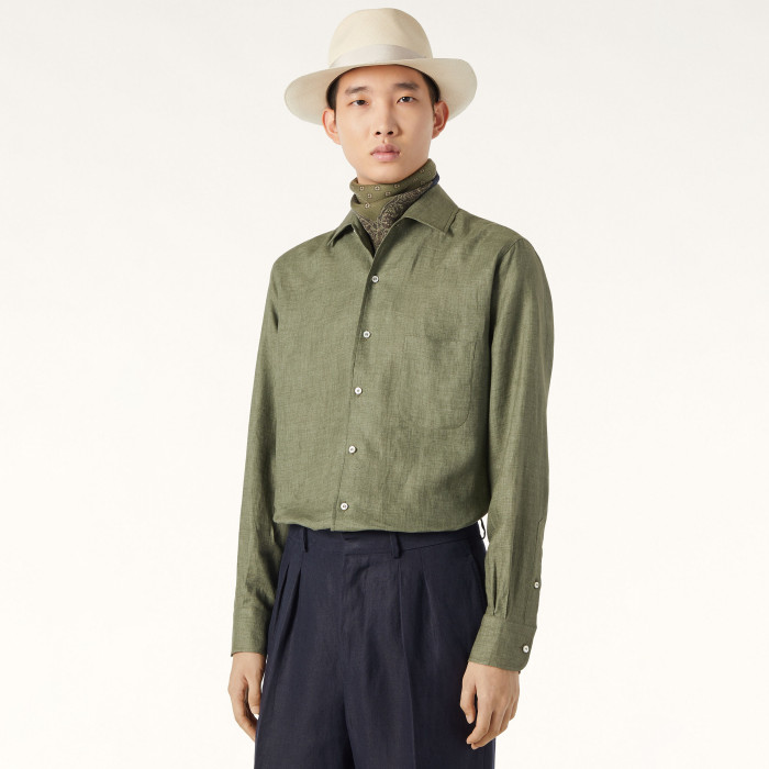 NIGO Loro Piana Men's Spring/Fall Fashion Classic Solid-Color Collared Single-Button Linen Shirt #nigo78636
