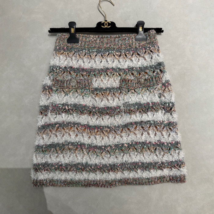NIGO Chanel Women's Spring/Fall V-Neck Single-Button Hollow Knit Multi-Color Long-Sleeve Cardigan Casual Short Skirt Suit Set Ngvp #nigo2355