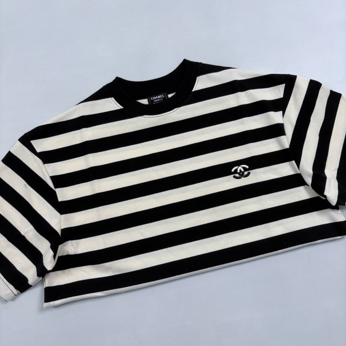 NIGO Chanel Men's Summer Striped Logo Solid Color Round Neck Pullover Short Sleeved T-shirt #nigo81554
