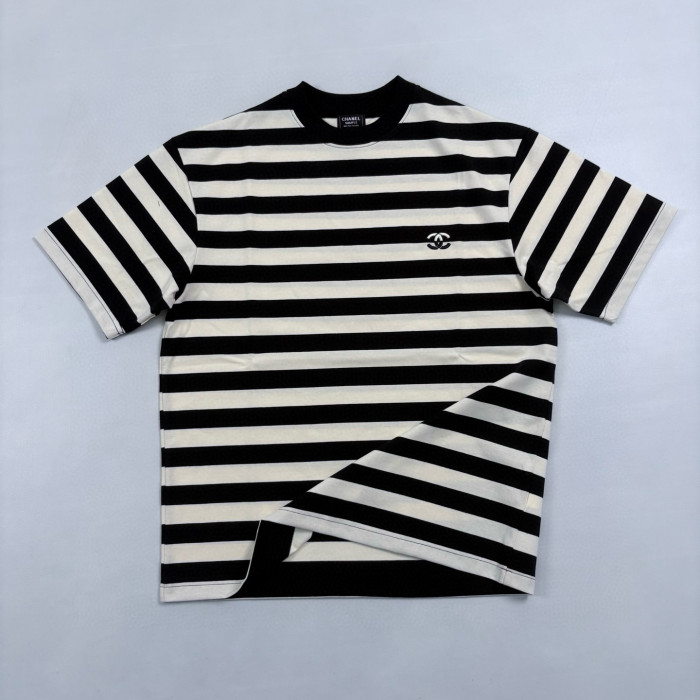 NIGO Chanel Men's Summer Striped Logo Solid Color Round Neck Pullover Short Sleeved T-shirt #nigo81554
