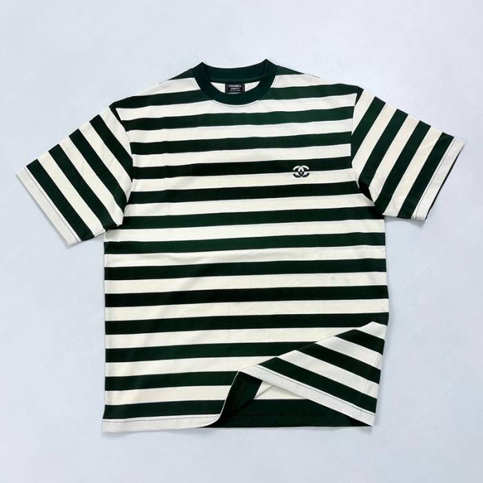 NIGO Chanel Men's Summer Striped Logo Solid Color Round Neck Pullover Short Sleeved T-shirt #nigo81554