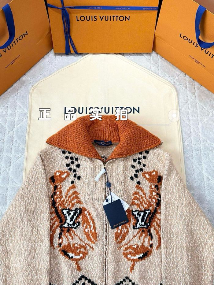 NIGO Louis Vuitton Men's And Women's Fall/Winter Casual Fashion Zipper Print Collared Knit Waist Defining Cardigan Jacket #nigo78668