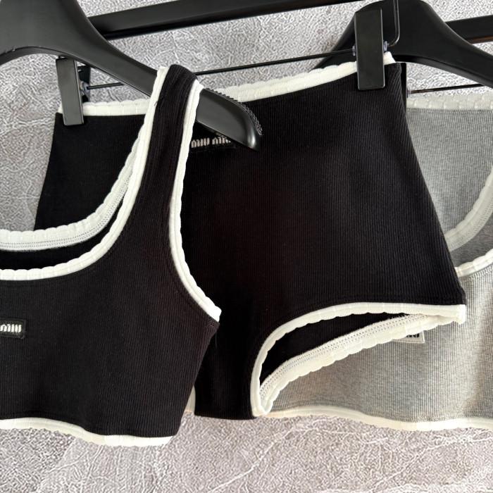 NIGO MiuMiu Women's Fashion Casual Solid Color Letter Logo Sports Bra Ribbed Cotton Panty Suit Set #nigo78648