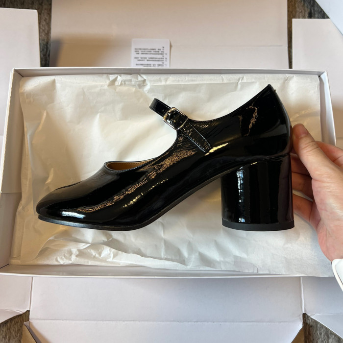 NIGO Maison Margiela Women's Spring/Fall Fashion Classic Round Toe Slip On Solid Color Leather Chunky Heel Mary Jane Split Toe Shoes #nigo78646