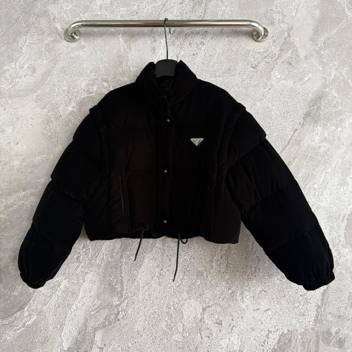 NIGO Prada Women's Winter Fashion Casual Solid Color Reversible Stand Collar Single-Breasted Short Velvet Down Jacket #nigo78651