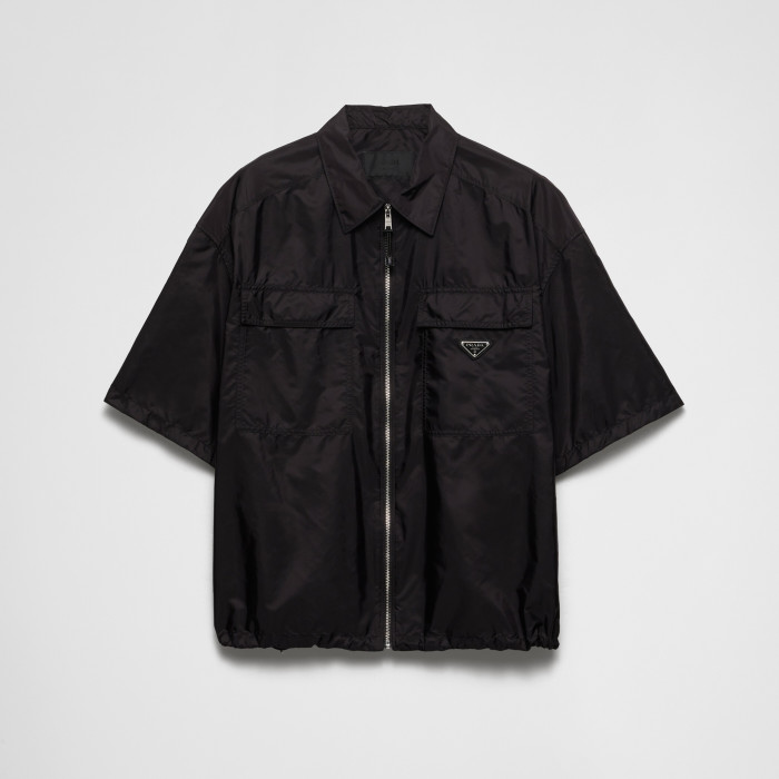 NIGO Prada Men's Summer Fashion Casual Solid Color Collared Zipper Enamel Triangle Metal Logo Short Sleeve Lightweight Re-Nylon Shirt #nigo78671