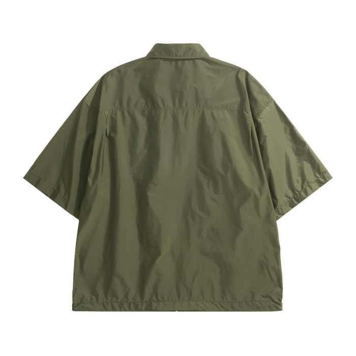 NIGO Prada Men's Summer Fashion Casual Solid Color Collared Zipper Enamel Triangle Metal Logo Short Sleeve Lightweight Re-Nylon Shirt #nigo78671
