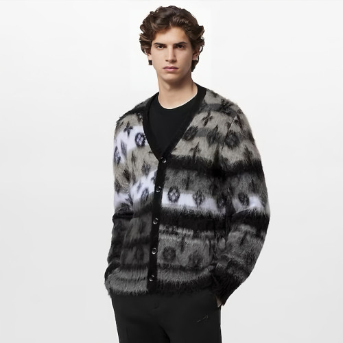 NIGO Louis Vuitton Men's Fall And Winter Black And White Jacquard Long Wool Sweater Cardigan Fashion Trend Single-breasted Long-sleeved Jacket #nigo81626