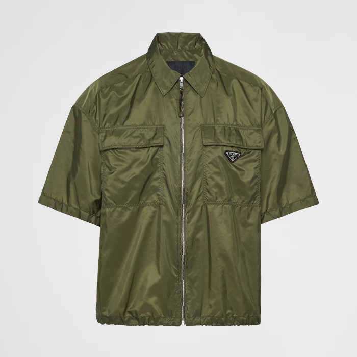NIGO Prada Men's Summer Fashion Casual Solid Color Collared Zipper Enamel Triangle Metal Logo Short Sleeve Lightweight Re-Nylon Shirt #nigo78671