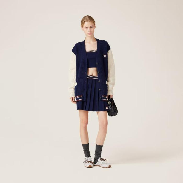 NIGO MiuMiu Women's Autumn And Winter Clashing Cashmere Cardigan Colorblocking Retro Knitted Single Breasted Jacket College Style Fashion Exquisite Jacket #nigo81642