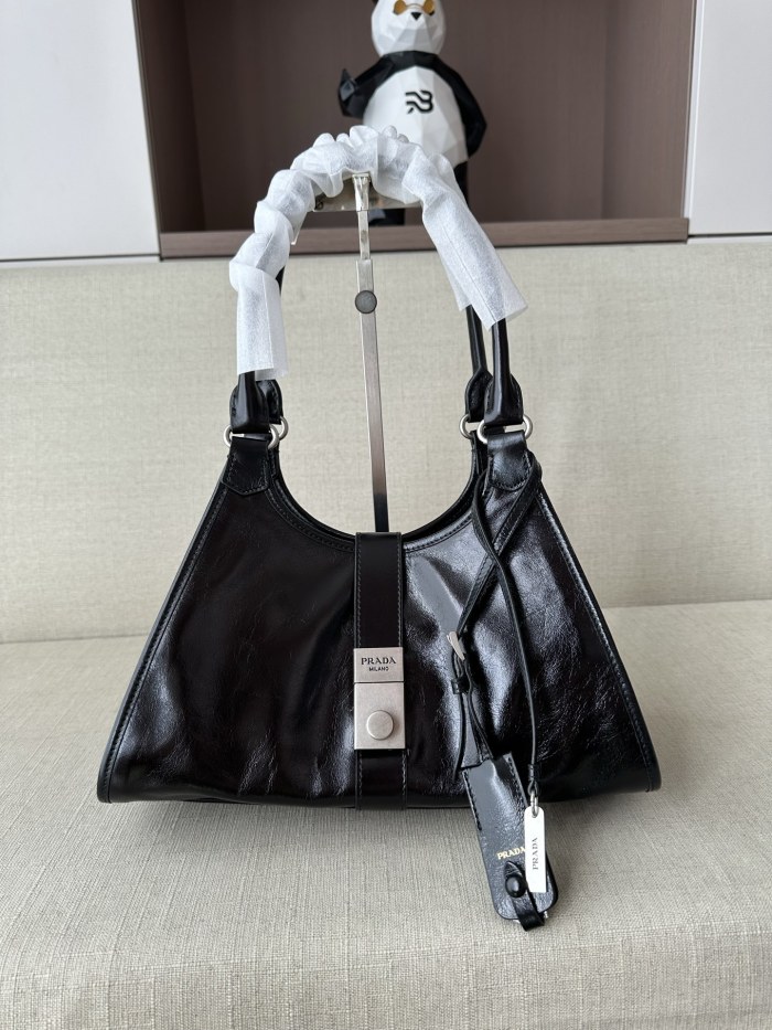 NIGO Prada Women's Fashion Classic Solid Color Leather Monogram Lock Clasp Medium Leather Tote Bag Shoulder Bag Bags #nigo78672