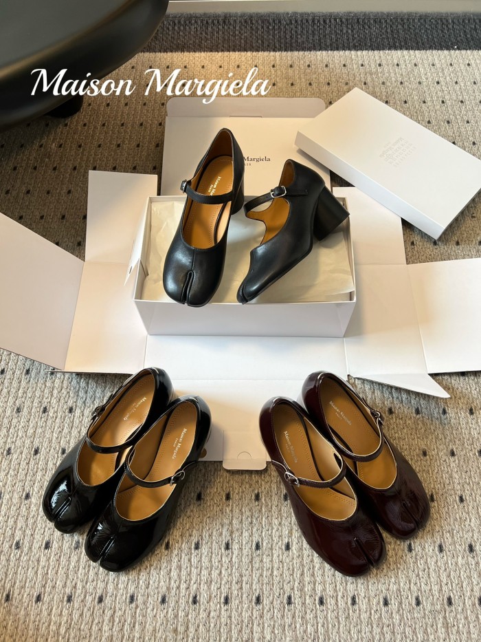 NIGO Maison Margiela Women's Spring/Fall Fashion Classic Round Toe Slip On Solid Color Leather Chunky Heel Mary Jane Split Toe Shoes #nigo78646