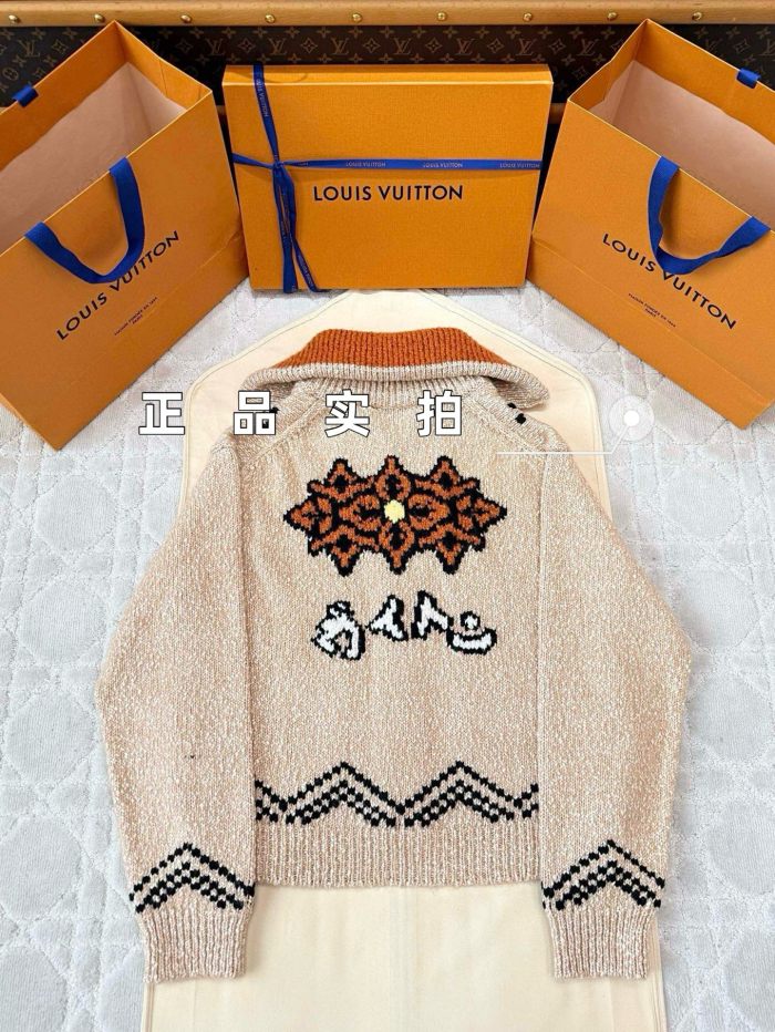 NIGO Louis Vuitton Men's And Women's Fall/Winter Casual Fashion Zipper Print Collared Knit Waist Defining Cardigan Jacket #nigo78668