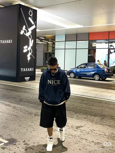NIGO Balenciaga Men's Autumn And Winter Letter Printed Sweatshirt Hooded Long Sleeve Pullover Sweatshirt Navy Blue High Street Trendy Top #nigo81625