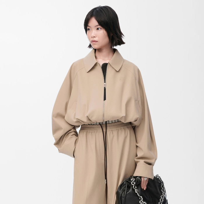 NIGO Loewe Women's Spring/fall Fashion Casual Solid Color Lapel Zipper Short Sleeve Drawstring Jacket With Elastic Waistband Paired With Relaxed Fit Cropped Wide Leg Pants Suit Set #nigo78665