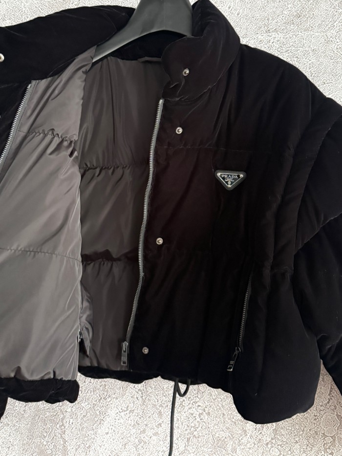NIGO Prada Women's Winter Fashion Casual Solid Color Reversible Stand Collar Single-Breasted Short Velvet Down Jacket #nigo78651