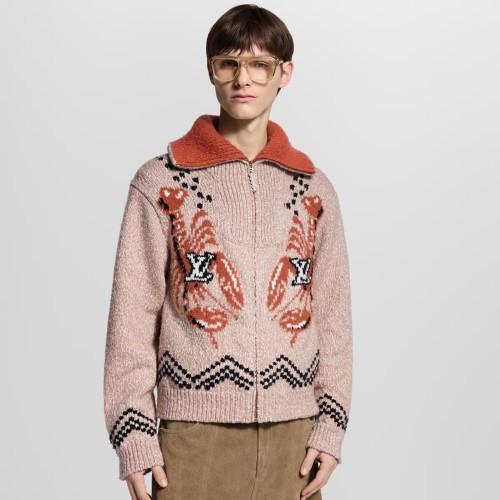 NIGO Louis Vuitton Men's And Women's Fall/Winter Casual Fashion Zipper Print Collared Knit Waist Defining Cardigan Jacket #nigo78668
