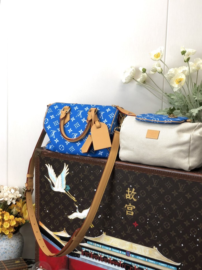 NIGO Louis Vuitton Women's Fashion Classic Sapphire Blue Logo Zipper Closure Leather Shoulder Bag Handbags In Small Medium And Large Sizes Crossbody Bag Bags #nigo78656